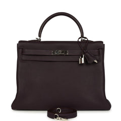 Pre-owned Hermes Kelly Retourne 35 Raisin Togo Palladium Hardware