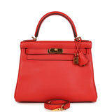 Pre-owned Hermes Kelly Retourne 28 Rouge Tomate Evercolor Gold Hardware