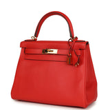 Pre-owned Hermes Kelly Retourne 28 Rouge Tomate Evercolor Gold Hardware