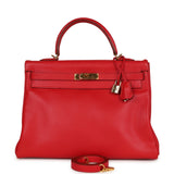 Vintage Hermes Kelly Retourne 35 Rouge Vif Gulliver Gold Hardware