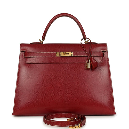 Vintage Hermes Kelly Sellier 35 Rouge H Veau Grain Lisse Gold Hardware