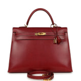 Vintage Hermes Kelly Sellier 35 Rouge H Veau Grain Lisse Gold Hardware