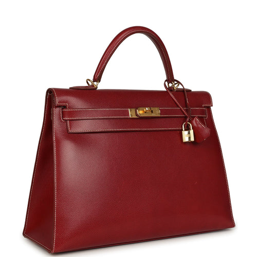 Vintage Hermes Kelly Sellier 35 Rouge H Veau Grain Lisse Gold Hardware