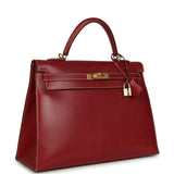 Vintage Hermes Kelly Sellier 35 Rouge H Veau Grain Lisse Gold Hardware