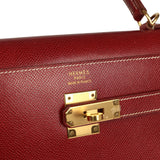 Vintage Hermes Kelly Sellier 35 Rouge H Veau Grain Lisse Gold Hardware
