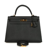 Pre-owned Hermes Kelly Sellier 32 Black Epsom Gold Hardware