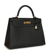 Pre-owned Hermes Kelly Sellier 32 Black Epsom Gold Hardware