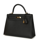 Pre-owned Hermes Kelly Sellier 32 Black Epsom Gold Hardware