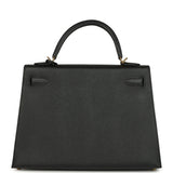 Pre-owned Hermes Kelly Sellier 32 Black Epsom Gold Hardware