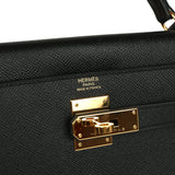Pre-owned Hermes Kelly Sellier 32 Black Epsom Gold Hardware