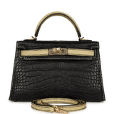 Pre-owned Hermes Special Order (HSS) Kelly Sellier 20 Black and Vanille Matte Alligator Permabrass Hardware