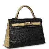 Pre-owned Hermes Special Order (HSS) Kelly Sellier 20 Black and Vanille Matte Alligator Permabrass Hardware