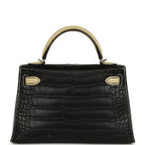 Pre-owned Hermes Special Order (HSS) Kelly Sellier 20 Black and Vanille Matte Alligator Permabrass Hardware