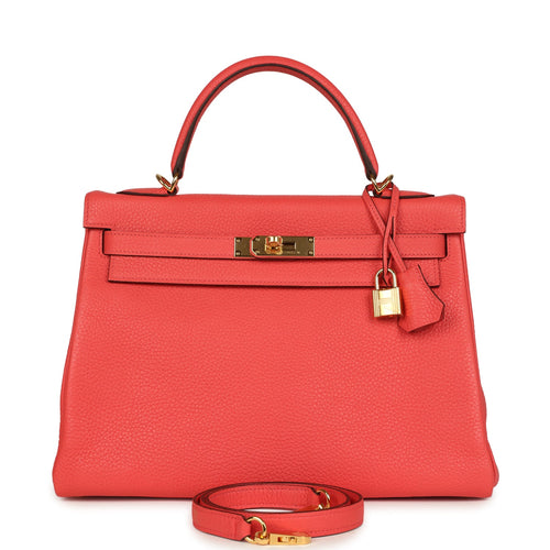 Hermes Kelly Retourne 32 Rose Jaipur Clemence Gold Hardware