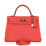 Hermes Kelly Retourne 32 Rose Jaipur Clemence Gold Hardware