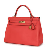 Hermes Kelly Retourne 32 Rose Jaipur Clemence Gold Hardware