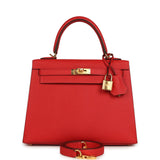 Hermes Kelly Sellier 25 Rouge Radieux Epsom Gold Hardware - Thumbnail View 1