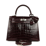 Hermes Kelly Sellier 25 Bordeaux Shiny Alligator Palladium Hardware