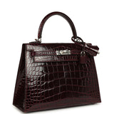 Hermes Kelly Sellier 25 Bordeaux Shiny Alligator Palladium Hardware