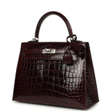 Hermes Kelly Sellier 25 Bordeaux Shiny Alligator Palladium Hardware