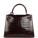 Hermes Kelly Sellier 25 Bordeaux Shiny Alligator Palladium Hardware