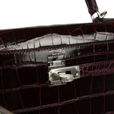 Hermes Kelly Sellier 25 Bordeaux Shiny Alligator Palladium Hardware