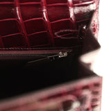 Hermes Kelly Sellier 25 Bordeaux Shiny Alligator Palladium Hardware