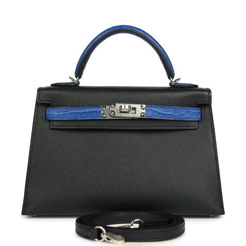 Hermes Kelly Sellier 20 Bleu De Minuit Madame and Bleu Electric Touch Matte Alligator Mississippiensis Palladium Hardware