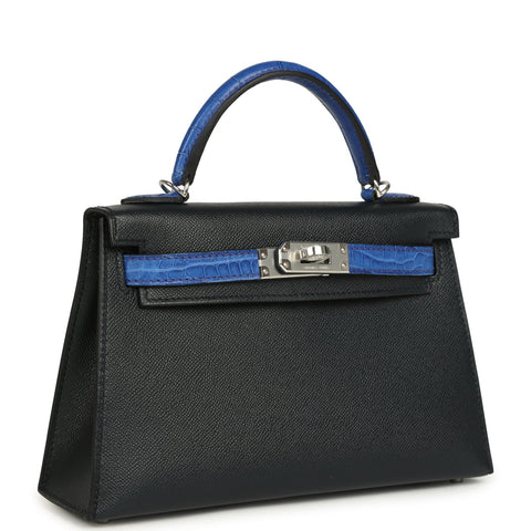 Hermes Kelly Sellier 20 Bleu De Minuit Madame and Bleu Electric Touch Matte Alligator Mississippiensis Palladium Hardware