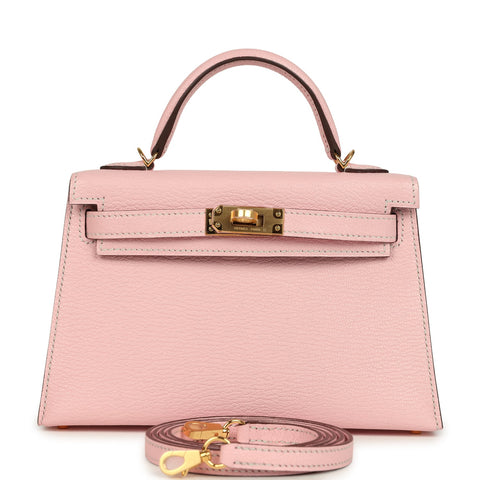Hermes Special Order (HSS) Kelly Sellier 20 Rose Sakura Verso Chevre Mysore Gold Hardware