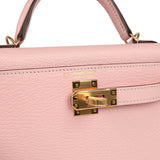 Hermes Special Order (HSS) Kelly Sellier 20 Rose Sakura Verso Chevre Mysore Gold Hardware