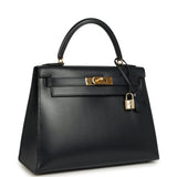 Vintage Hermes Kelly Sellier 28 Bleu Marine Box Gold Hardware