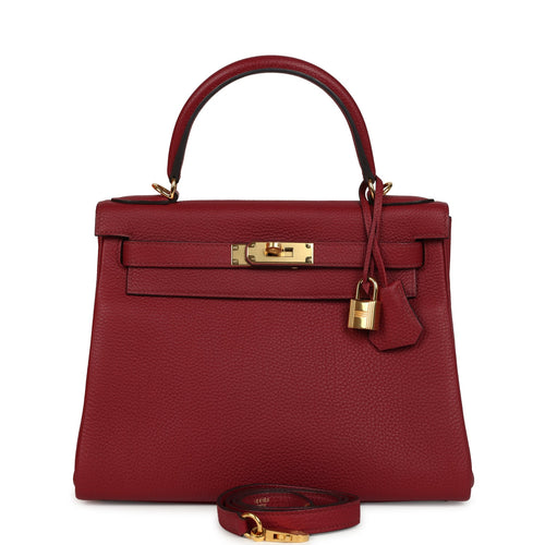 Pre-owned Hermes Kelly Retourne 28 Rouge Grenat Togo Gold Hardware