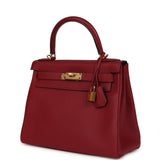 Pre-owned Hermes Kelly Retourne 28 Rouge Grenat Togo Gold Hardware