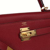 Pre-owned Hermes Kelly Retourne 28 Rouge Grenat Togo Gold Hardware