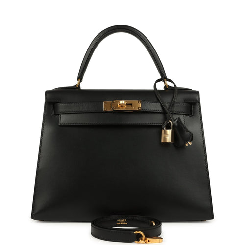 Vintage Hermes Kelly Sellier 28 Black Box Gold Hardware
