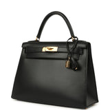 Vintage Hermes Kelly Sellier 28 Black Box Gold Hardware