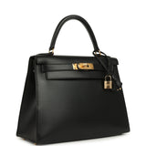 Vintage Hermes Kelly Sellier 28 Black Box Gold Hardware