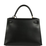 Vintage Hermes Kelly Sellier 28 Black Box Gold Hardware