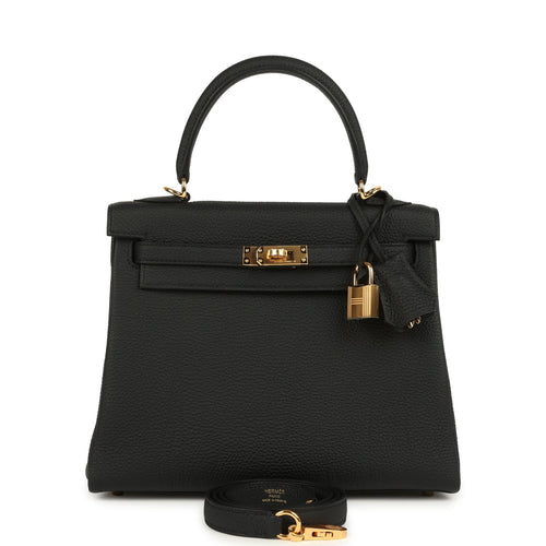 Hermes Kelly Retourne 25 Black Togo Gold Hardware