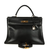 Vintage Hermes Kelly Retourne 35 Black Box Gold Hardware