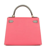Pre-owned Hermes Special Order (HSS) Kelly Sellier 28 Rose Azalee and Gris Mouette Epsom Brushed Gold Hardware