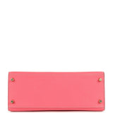 Pre-owned Hermes Special Order (HSS) Kelly Sellier 28 Rose Azalee and Gris Mouette Epsom Brushed Gold Hardware