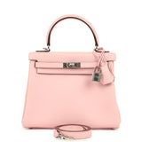 Hermes Kelly Retourne 25 Rose Sakura Swift Palladium Hardware