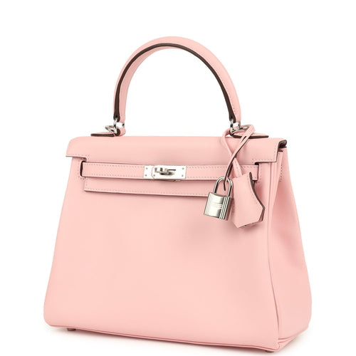 Hermes Kelly Retourne 25 Rose Sakura Swift Palladium Hardware