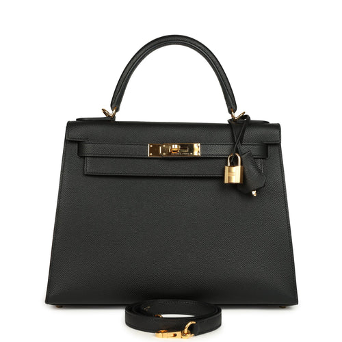 Pre-owned Hermes Kelly Sellier 28 Black Epsom Gold Hardware