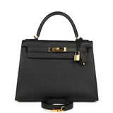 Pre-owned Hermes Kelly Sellier 28 Black Epsom Gold Hardware