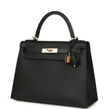 Pre-owned Hermes Kelly Sellier 28 Black Epsom Gold Hardware