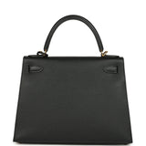 Pre-owned Hermes Kelly Sellier 28 Black Epsom Gold Hardware