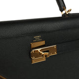 Pre-owned Hermes Kelly Sellier 28 Black Epsom Gold Hardware